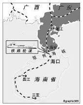 大图:列车员在教乘客如何在海上救生.新华社发小图:粤海铁路示意图.
