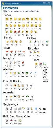 windows live messenger常用表情代码一览表