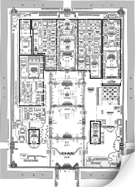 故宫平面图,黑线以内2016年后无办公区.